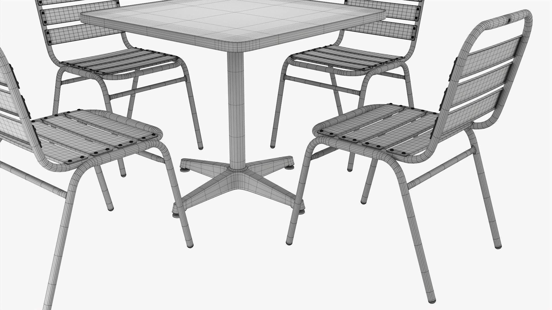 Square Metal Dining Table with Chairs 3D model_6