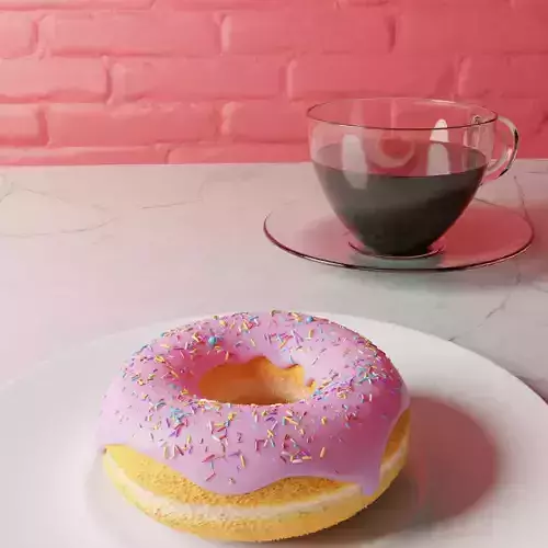 donut on plate with cup of coffee