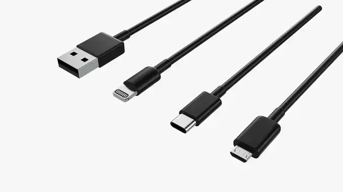 USB C lightning cables set black 3D model