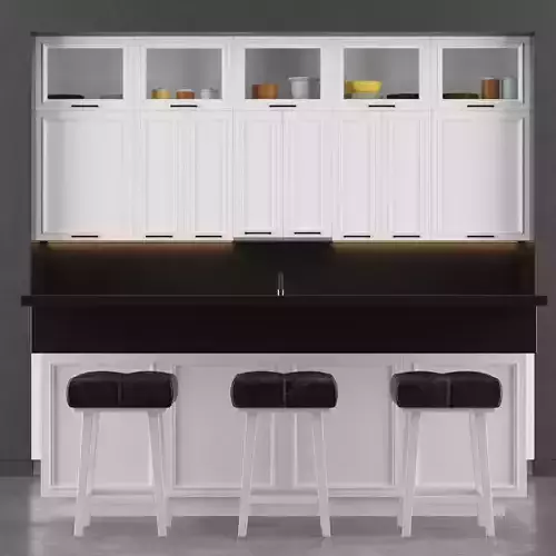Kitchen 4 with cabinets and stools 3D model