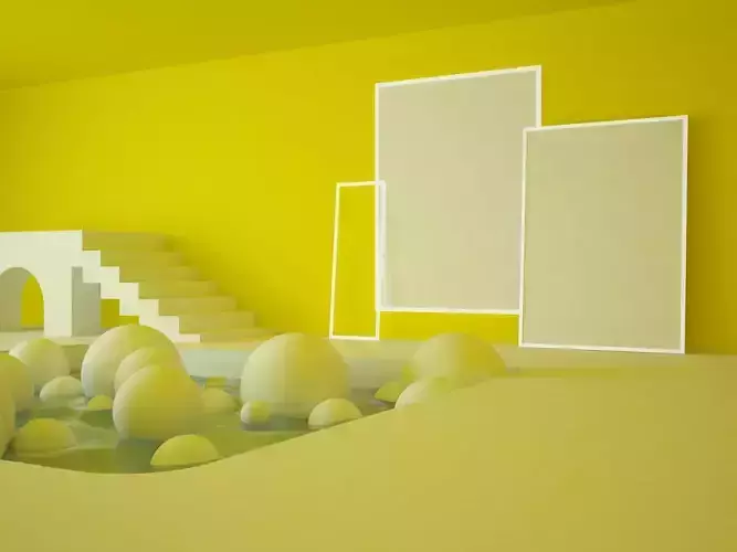 Yellow abstract minimalistic pool sceene 3D model