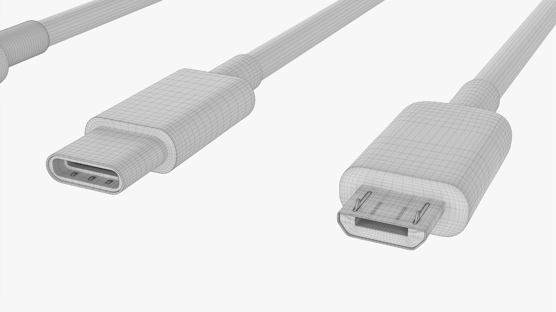 USB C lightning cables set white 3D model_7