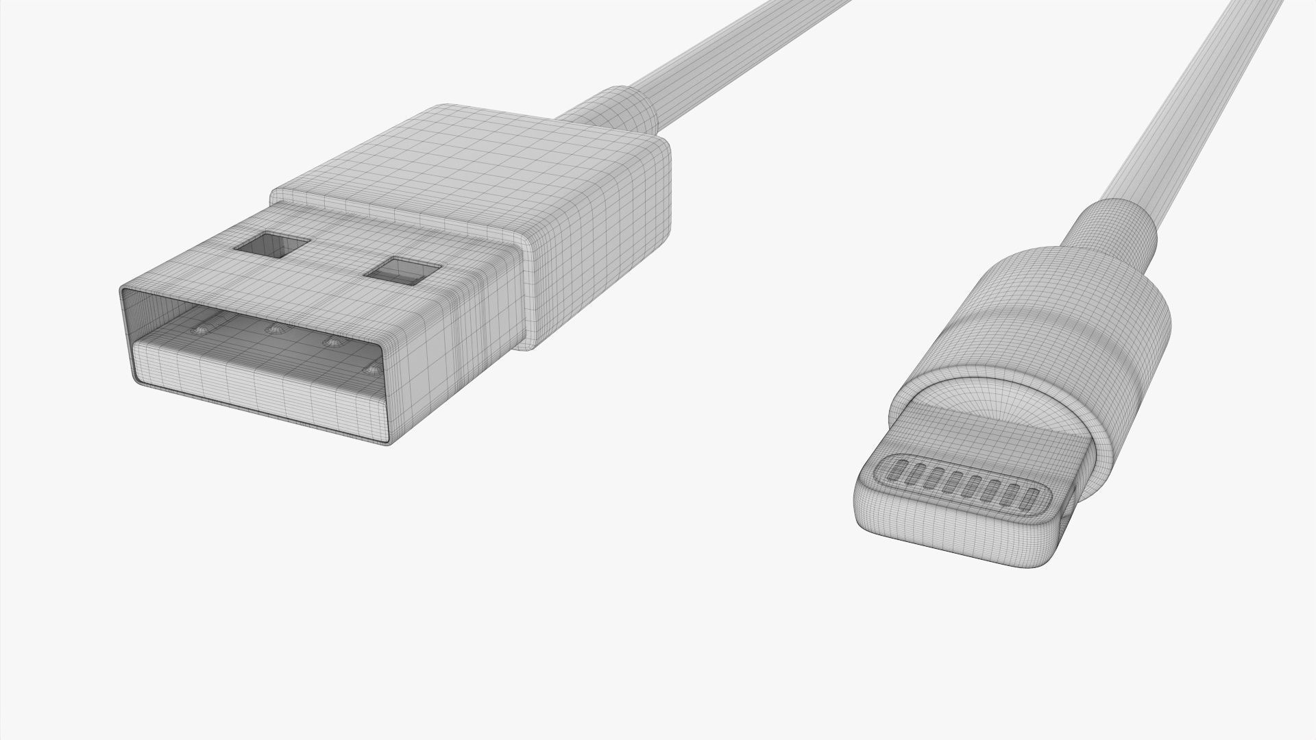 USB C lightning cables set white 3D model_6