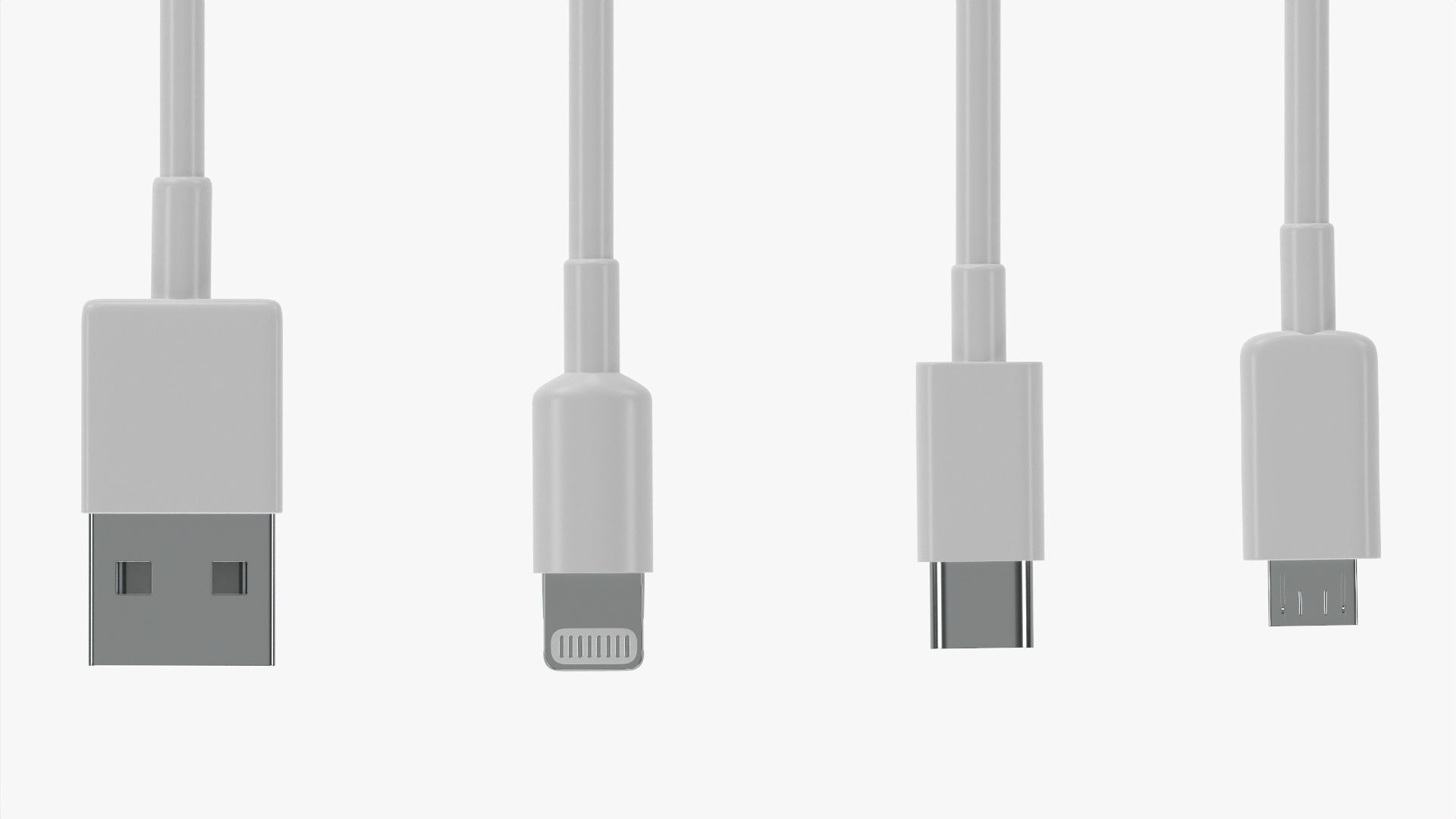 USB C lightning cables set white 3D model_4