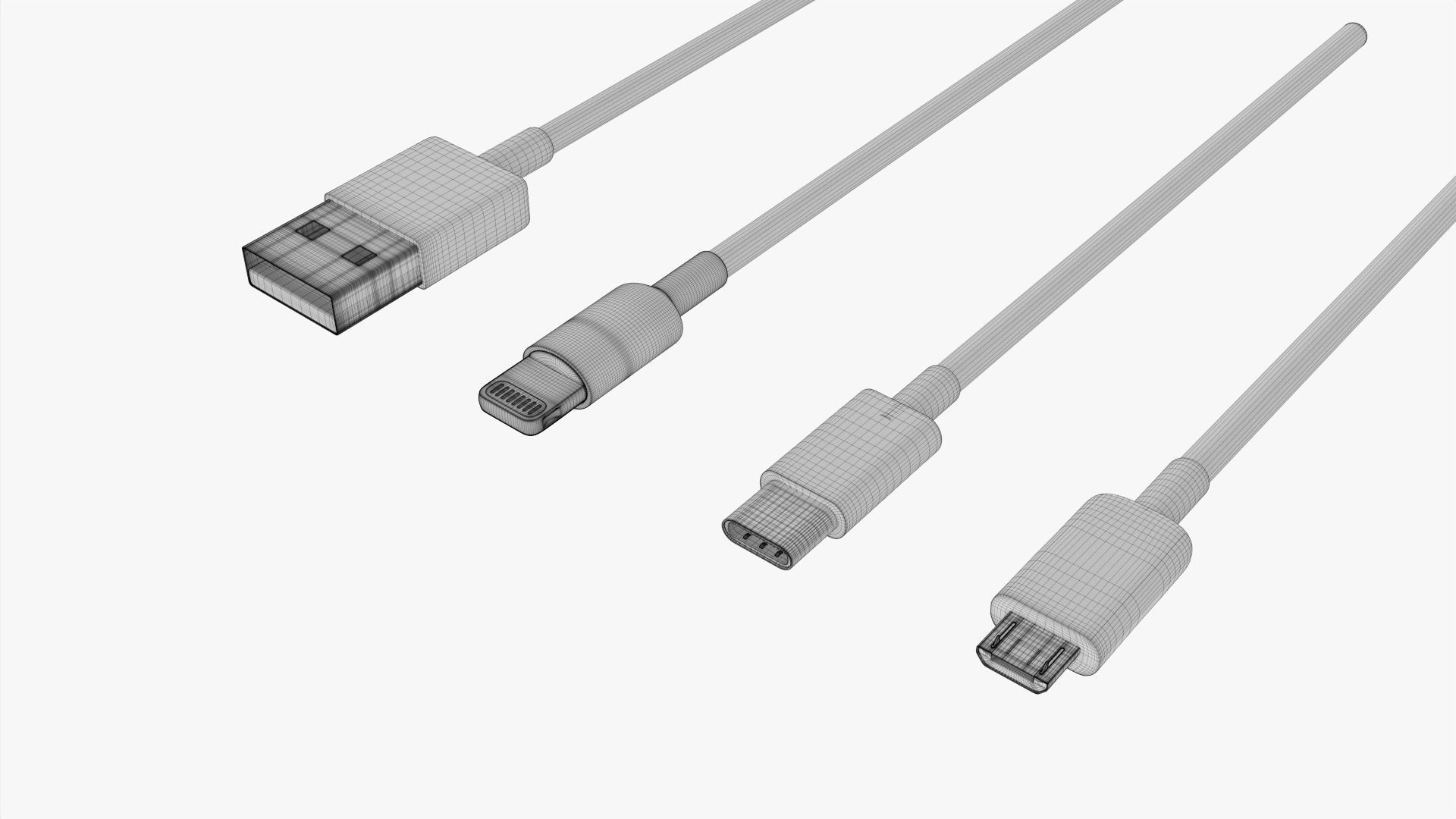 USB C lightning cables set white 3D model_5