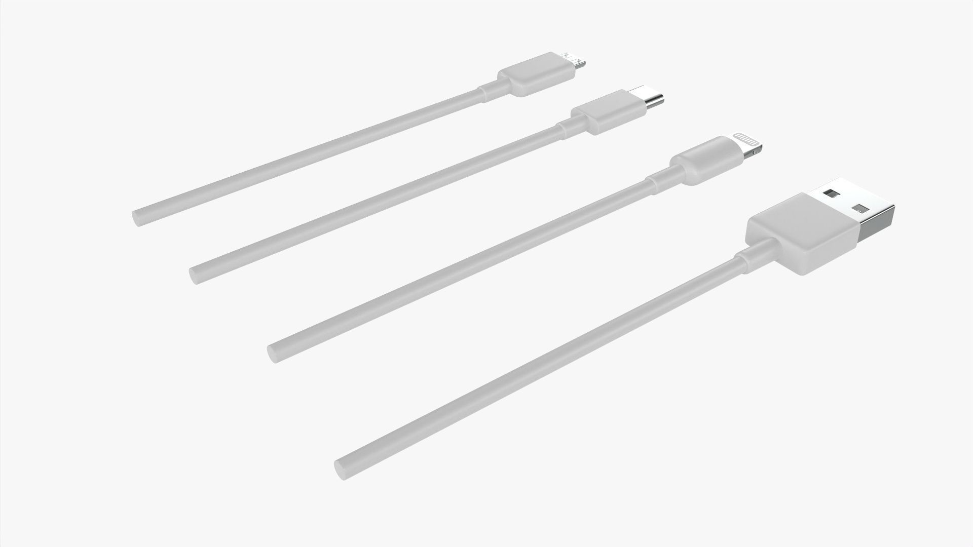 USB C lightning cables set white 3D model_1