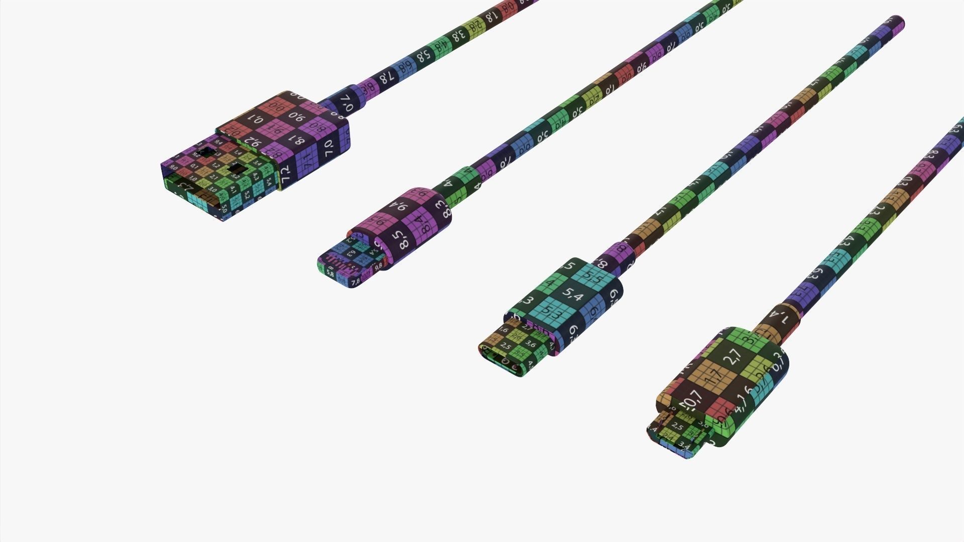 USB C lightning cables set white 3D model_8