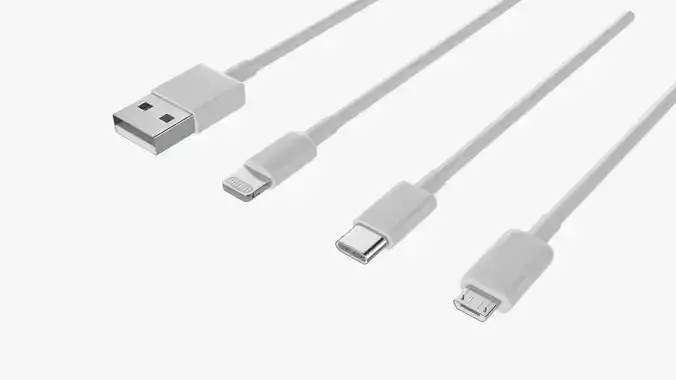 USB C lightning cables set white 3D model