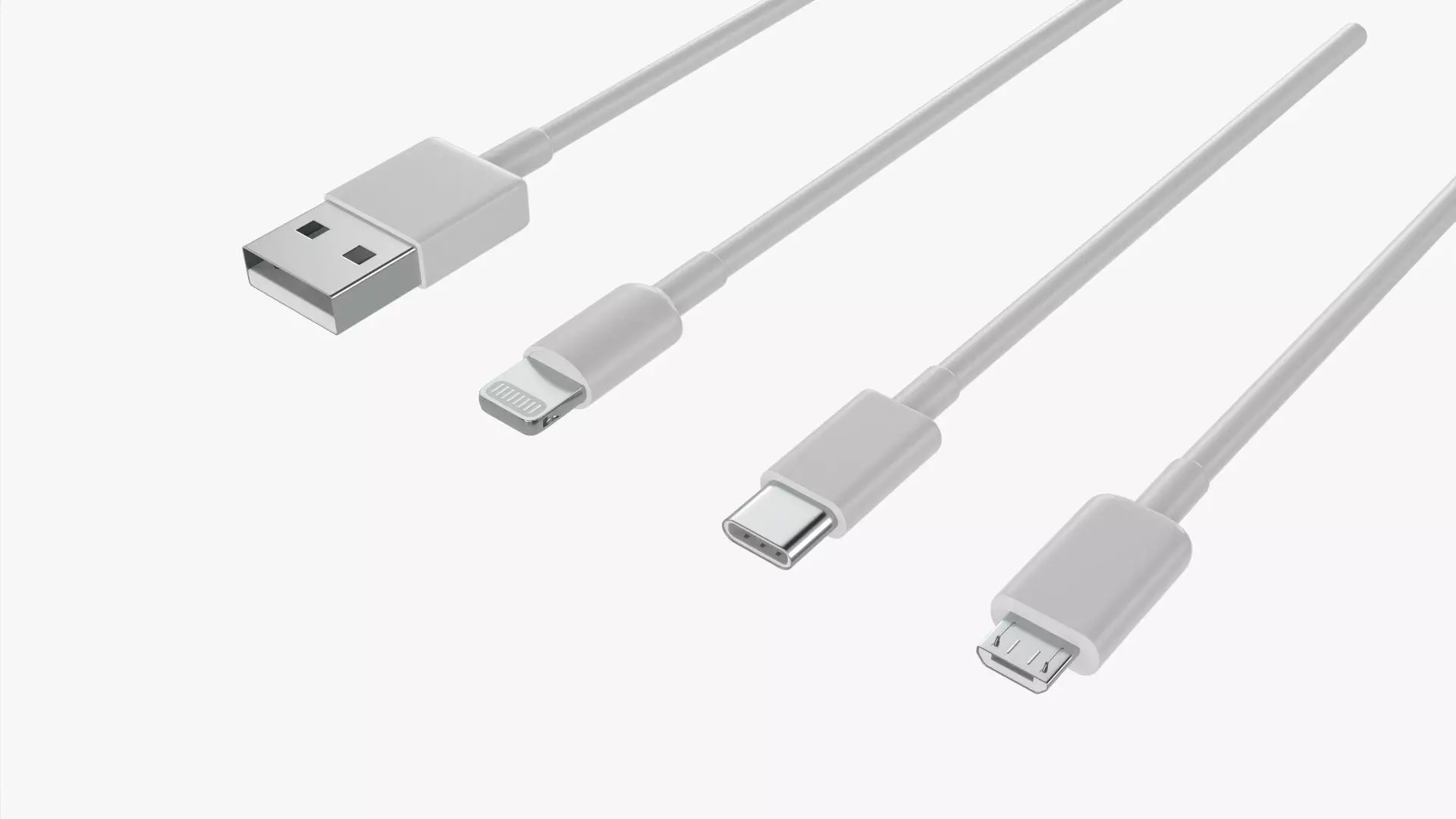 USB C lightning cables set white 3D model_0