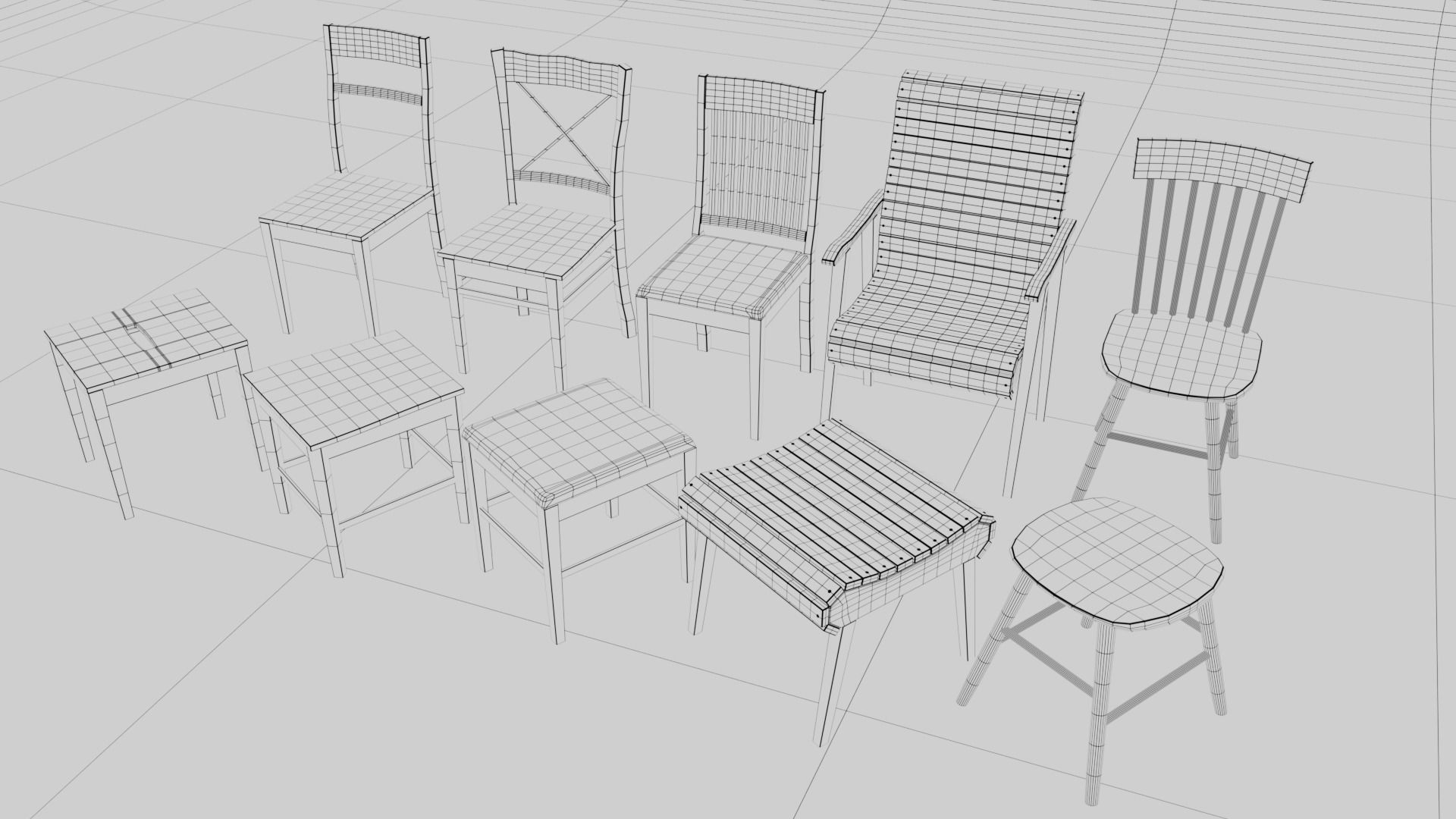 Chair 3d Example 3D classic wooden chairs and stools free 3D model | CGTrader