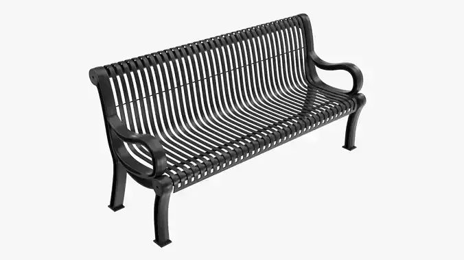 Outdoor Vertical Slat Bench with Arms 3D model