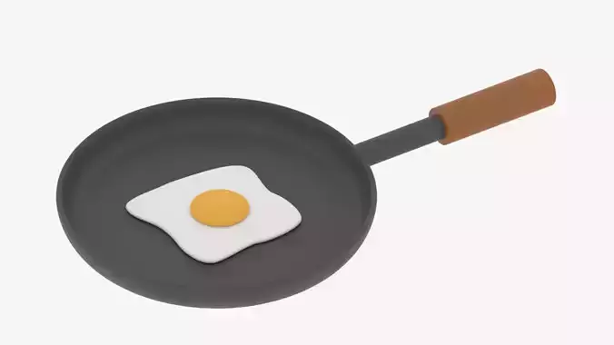 Cartoon Frying Pan and Fried Egg