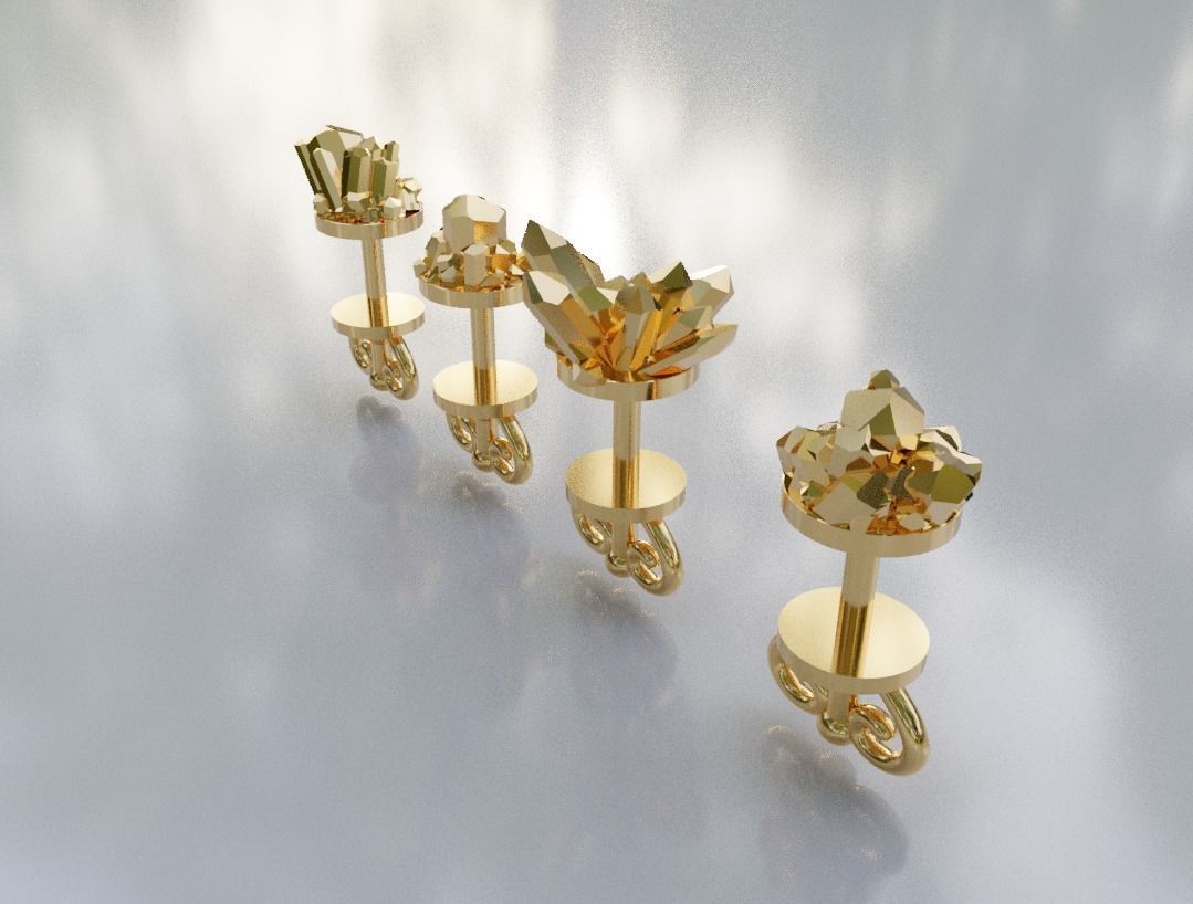 Earrings with quartz gems on the top 3D print model_7
