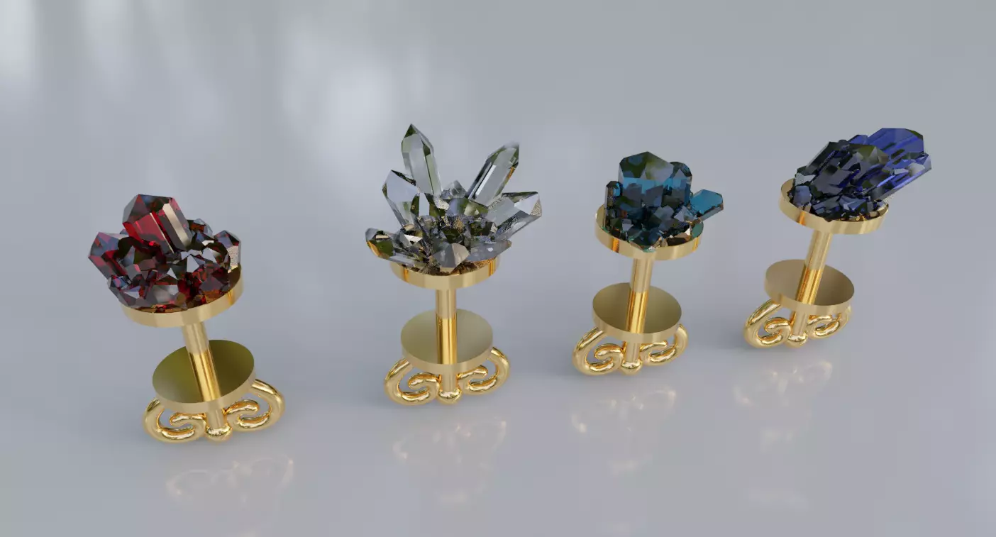 Earrings with quartz gems on the top 3D print model_0
