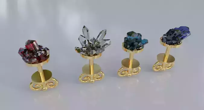 Earrings with quartz gems on the top 3D print model