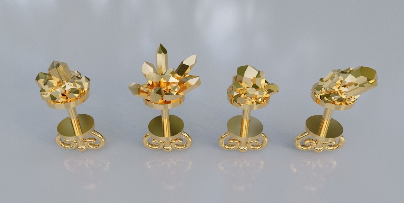 Earrings with quartz gems on the top 3D print model_5