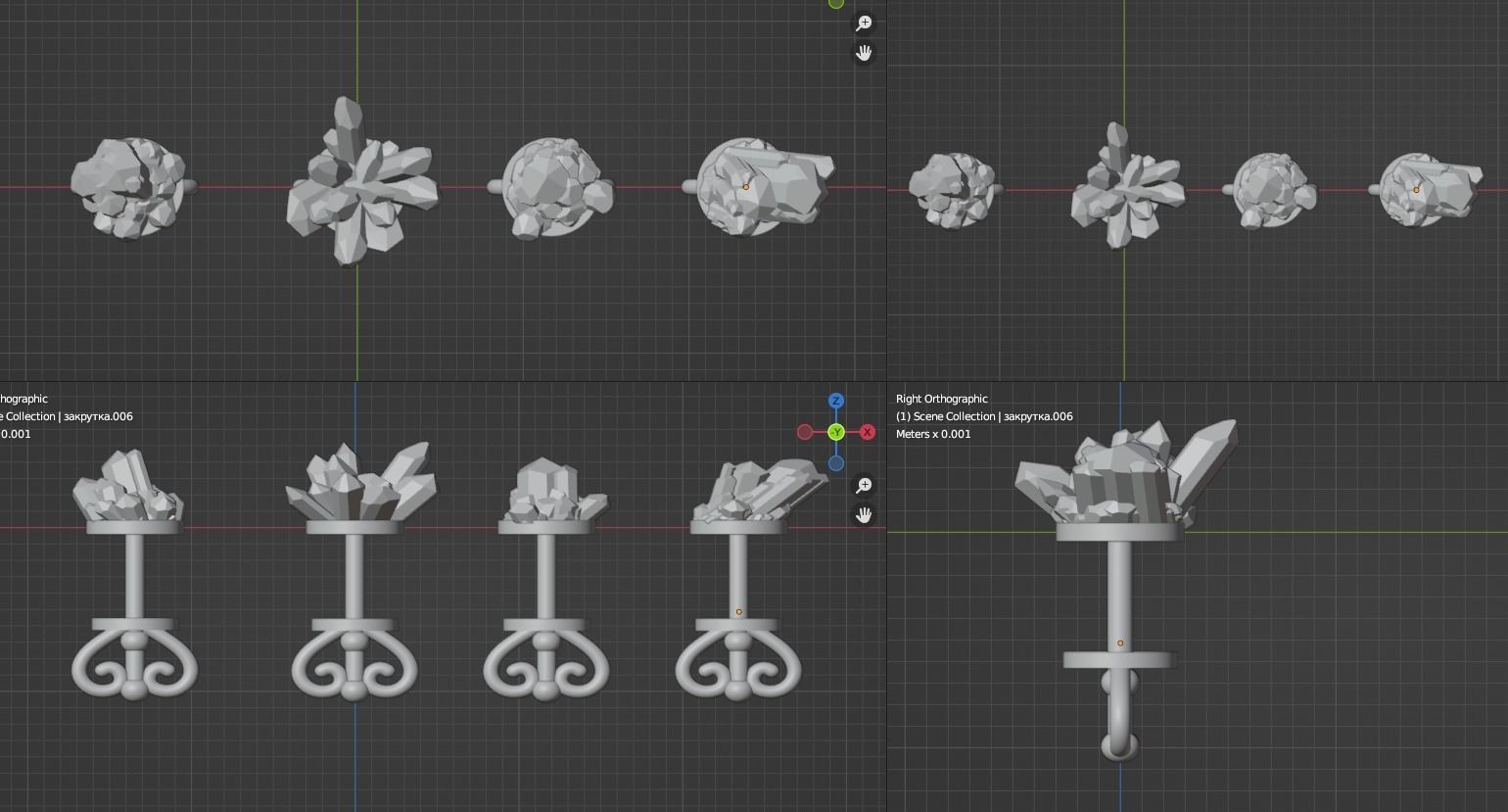 Earrings with quartz gems on the top 3D print model_9