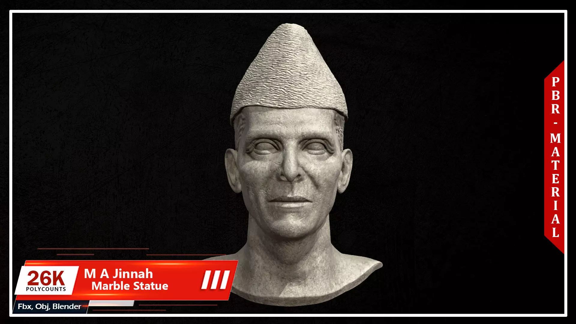 Muhammad Ali Jinnah Marble Statue Low-poly 3D model_0