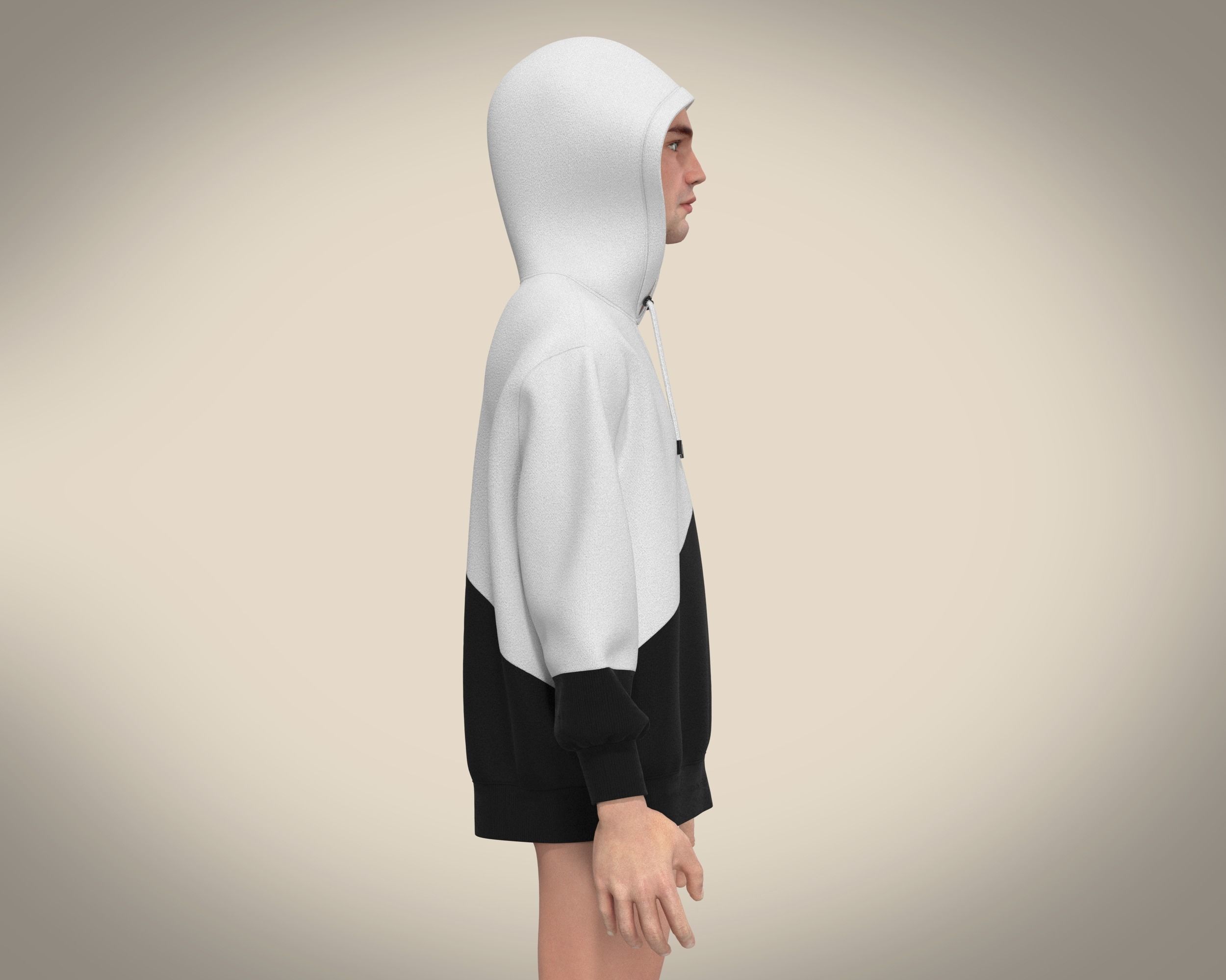 Mens Black And White Hoodie 3D model_2