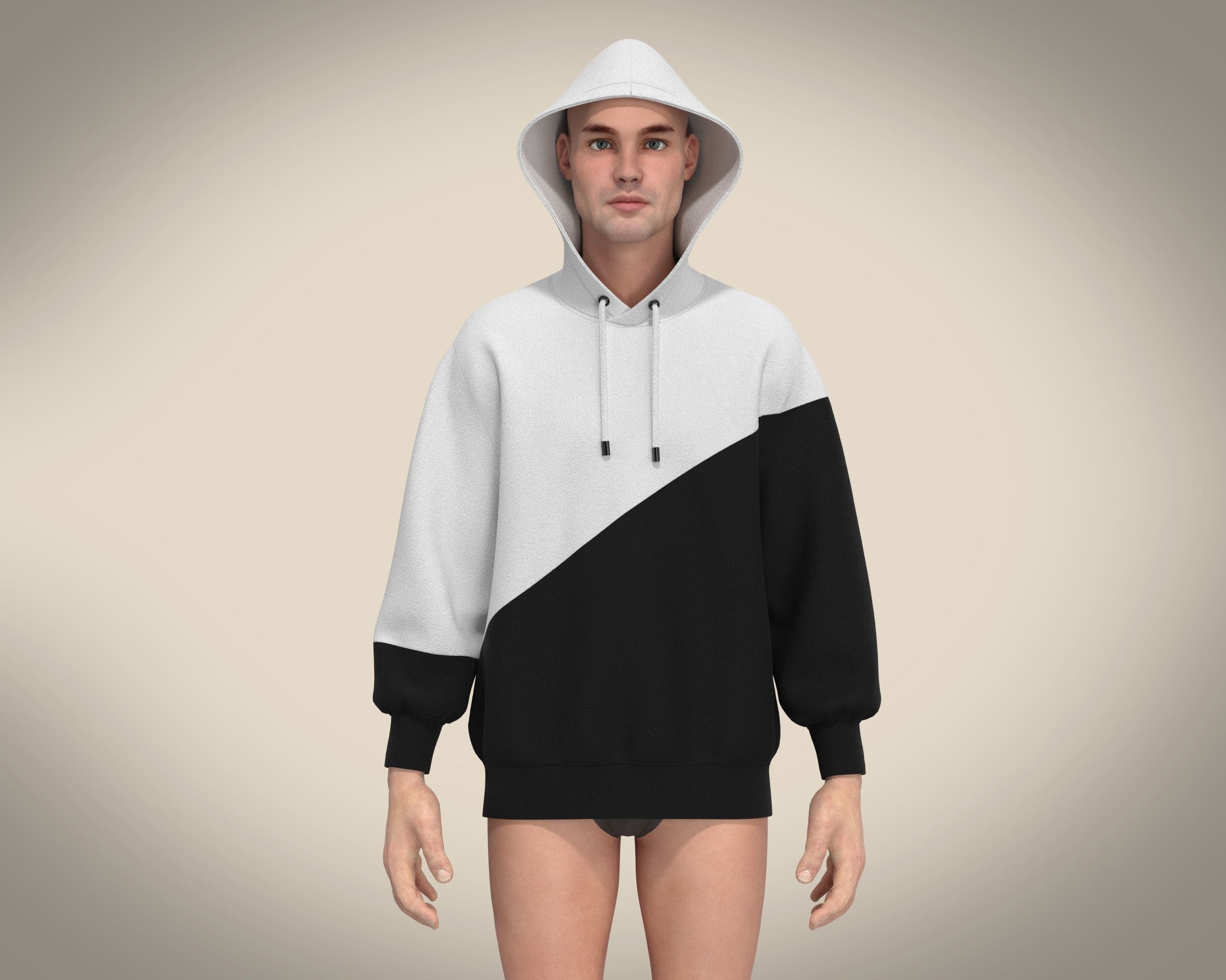 Mens Black And White Hoodie 3D model_1