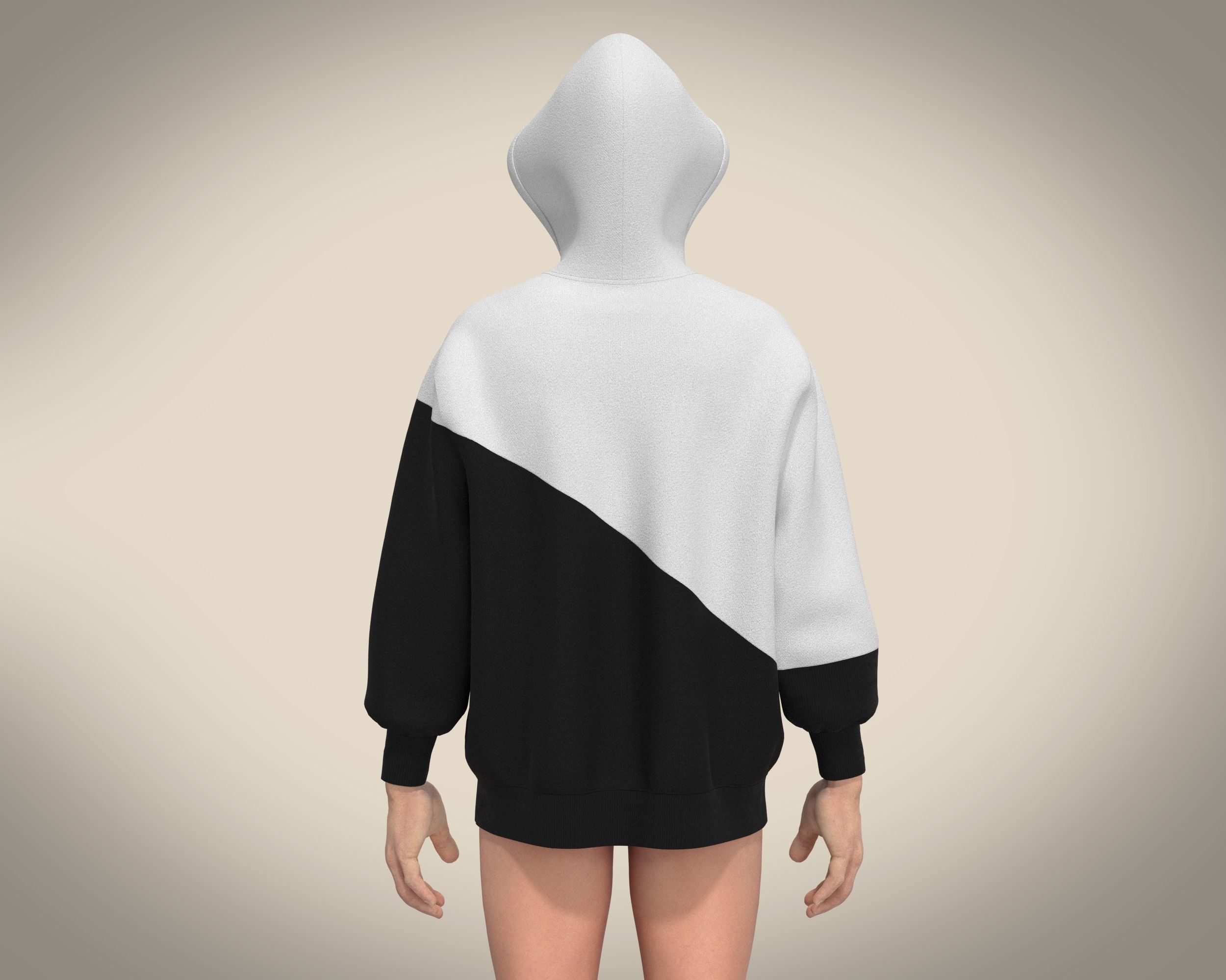Mens Black And White Hoodie 3D model_3