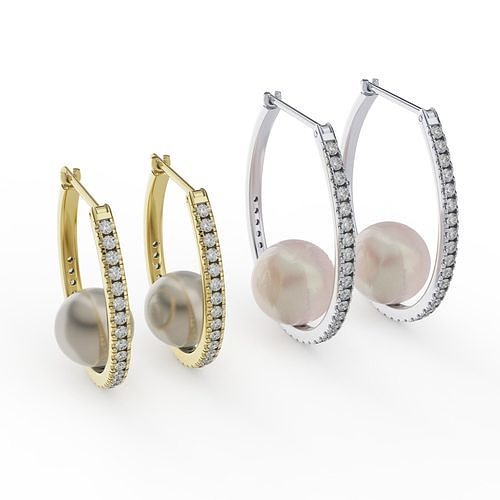 Diamond pearl Hoop earrings ovale shape 3D print model