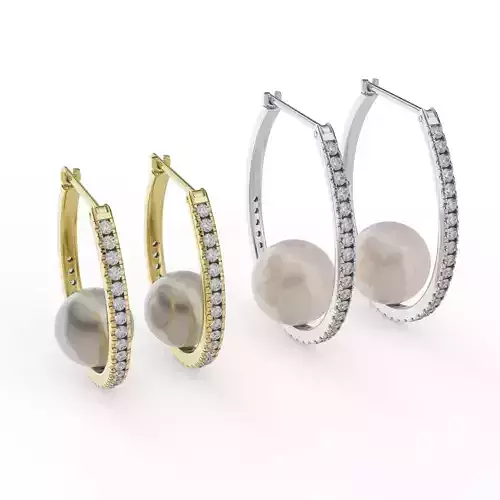 Diamond pearl Hoop earrings ovale shape