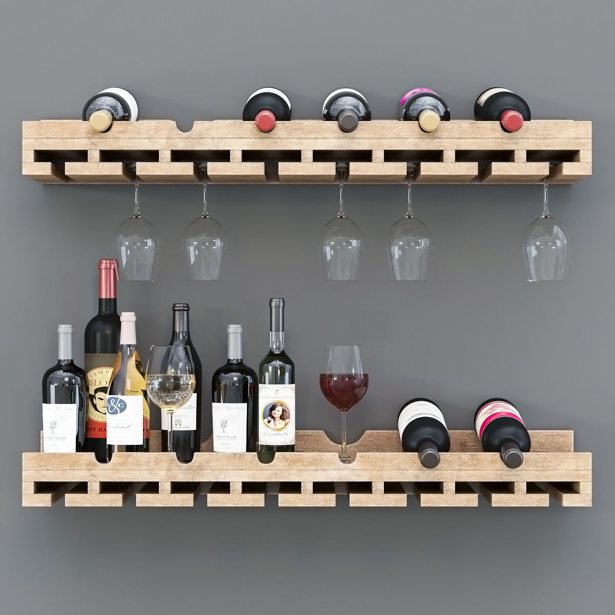 wine bottel Set 01 3D model_1