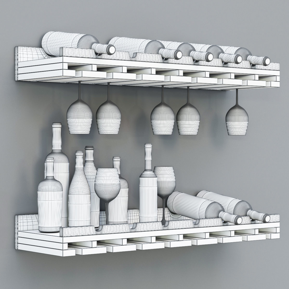 wine bottel Set 01 3D model_7