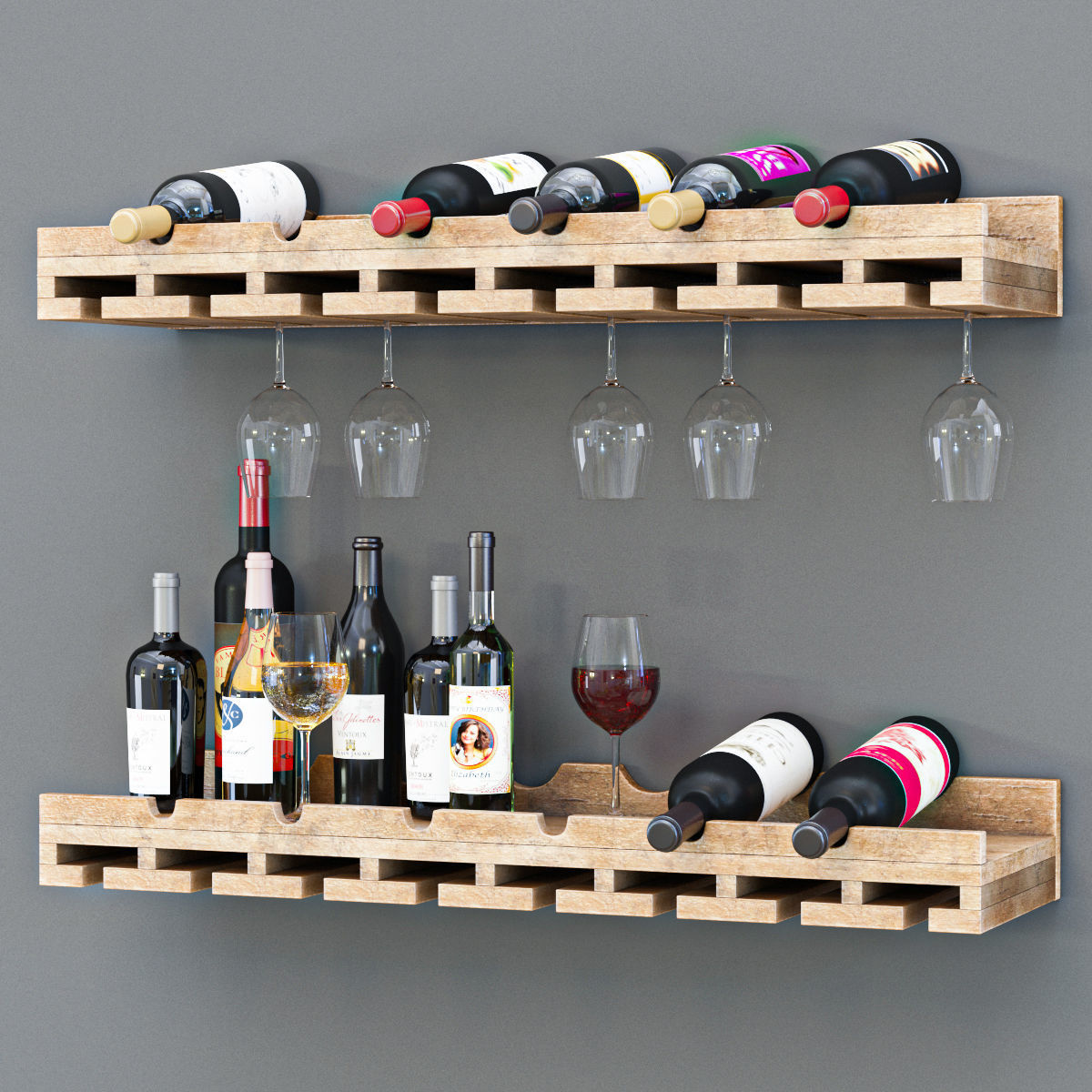 wine bottel Set 01 3D model_4