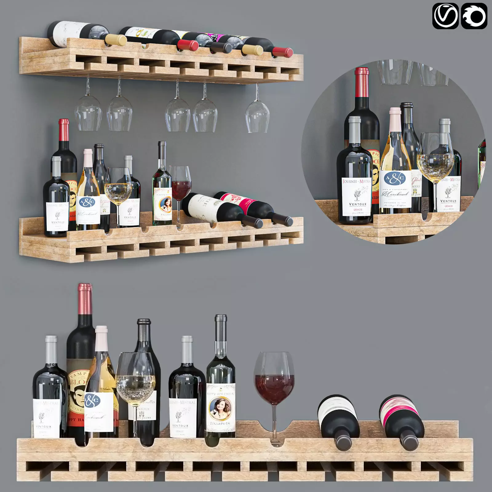 wine bottel Set 01 3D model_0