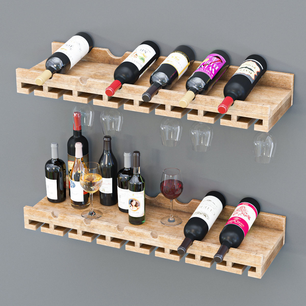 wine bottel Set 01 3D model_3