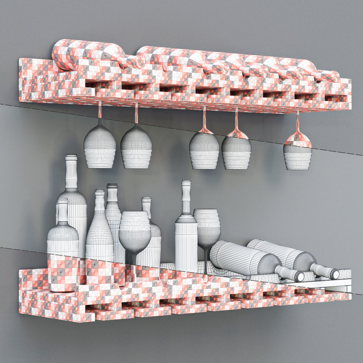 wine bottel Set 01 3D model_8