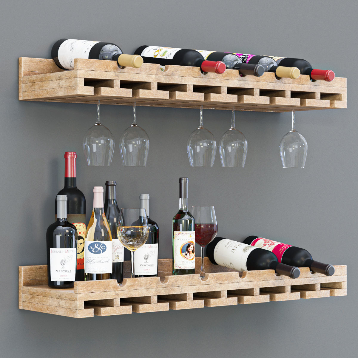 wine bottel Set 01 3D model_2