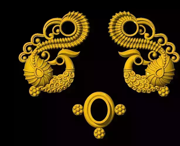 Sidepiece egyptian peacock earrings