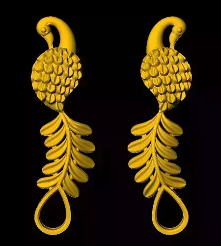 Sidepiece two gold peacock earrings