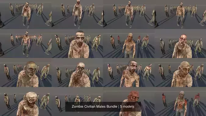 Zombie Civilian Males Bundle 3D Model Collection