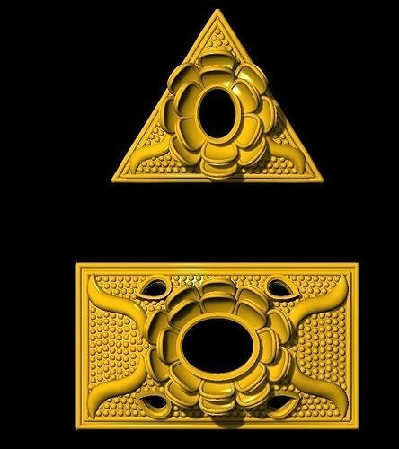 Sidepiece two golden triangles with flower in middle 3D print model