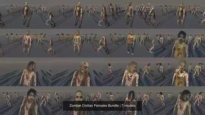 Zombie Civilian Females Bundle 3D Model Collection