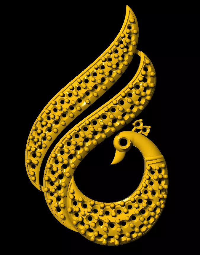 Sidepiece golden peacock 3D print model_0