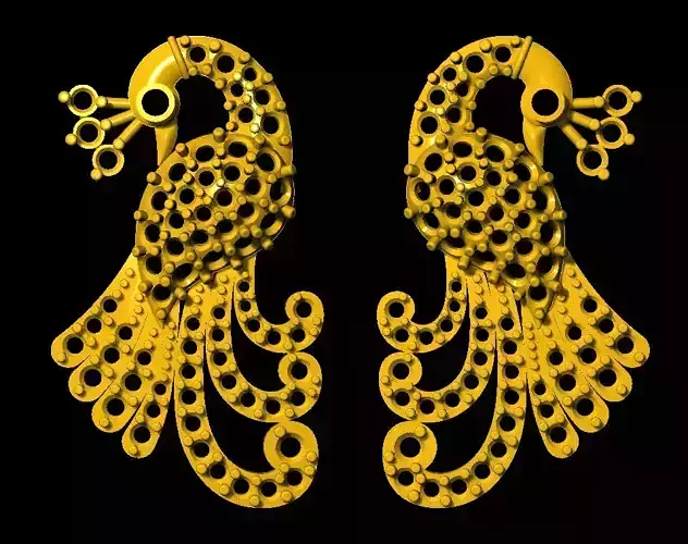 Sidepiece pair of peacock earrings