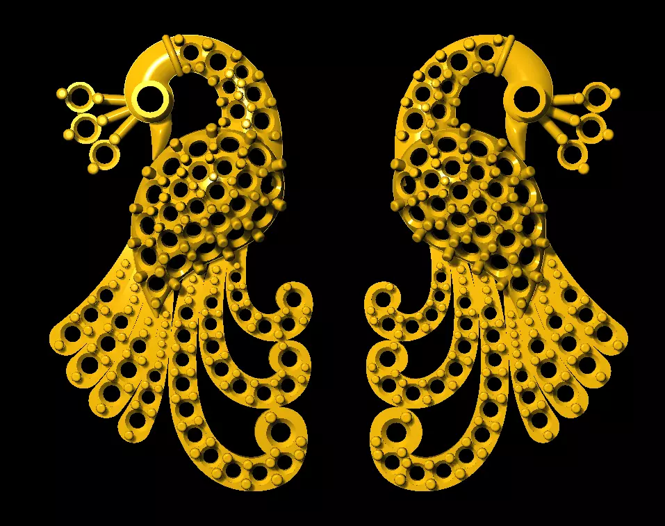 Sidepiece pair of peacock earrings 3D print model_0