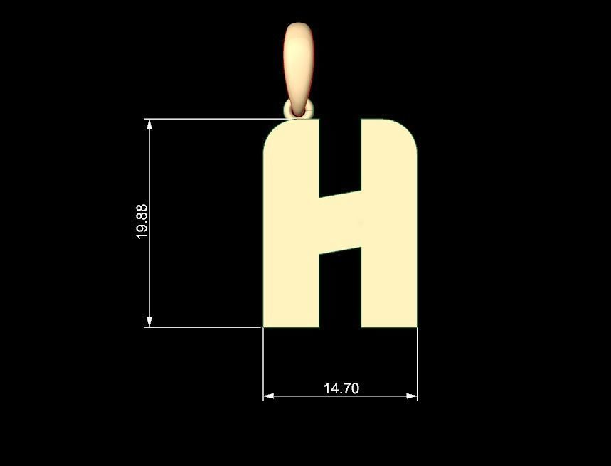 Initial Letters Pendant Boldhead H 3D print model_4