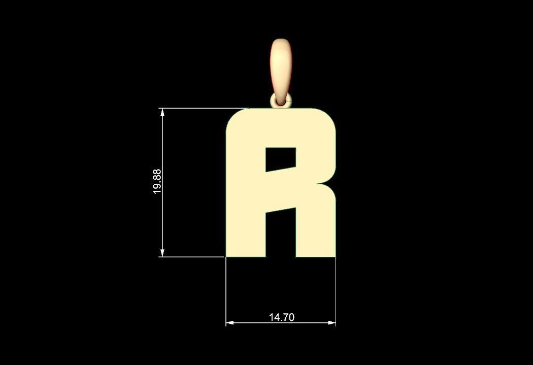Initial Letters Pendant Boldhead R 3D print model_4