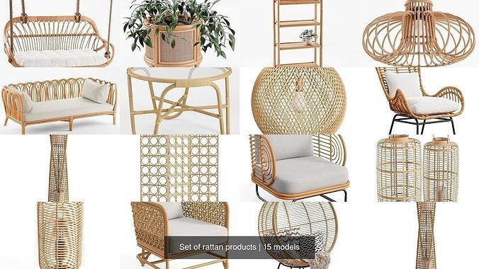 Set of rattan products 3D Model Collection