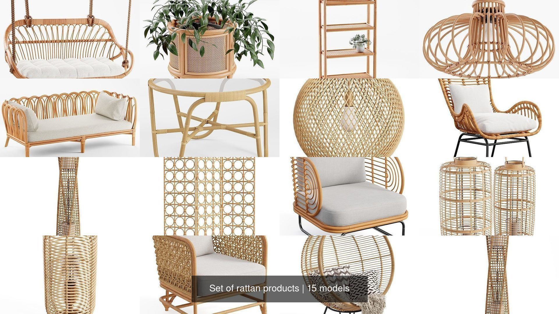 Set of rattan products 3D Model Collection_0