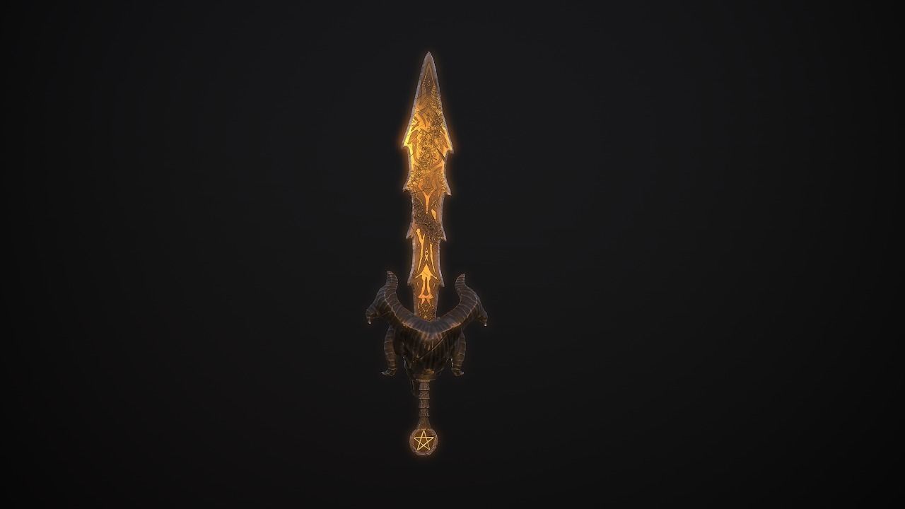 Stylized Sword Wearpon with deamon head PBR low-poly game ready Low-poly 3D model_2