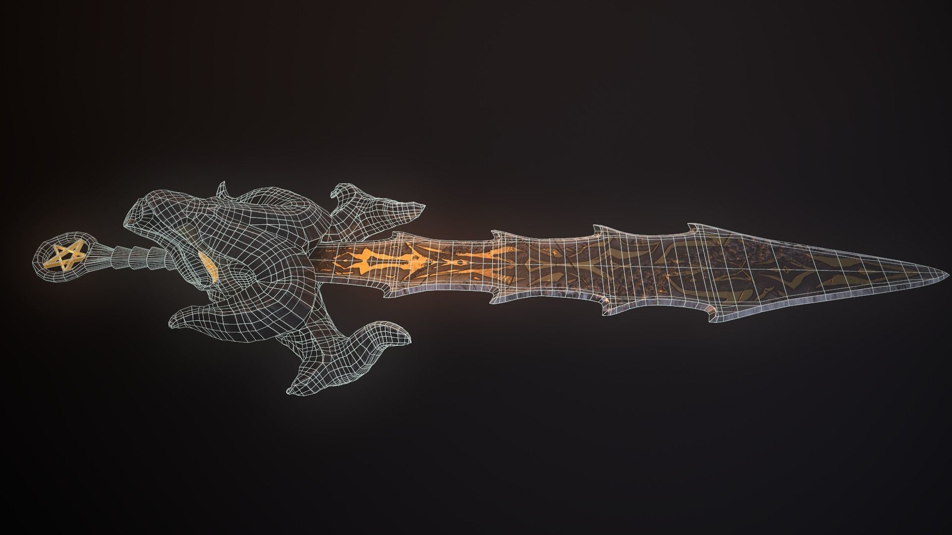 Stylized Sword Wearpon with deamon head PBR low-poly game ready Low-poly 3D model_3