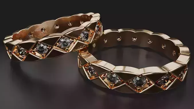 Wavy Jewelry Ring with Gems 3D print model STL 3dm