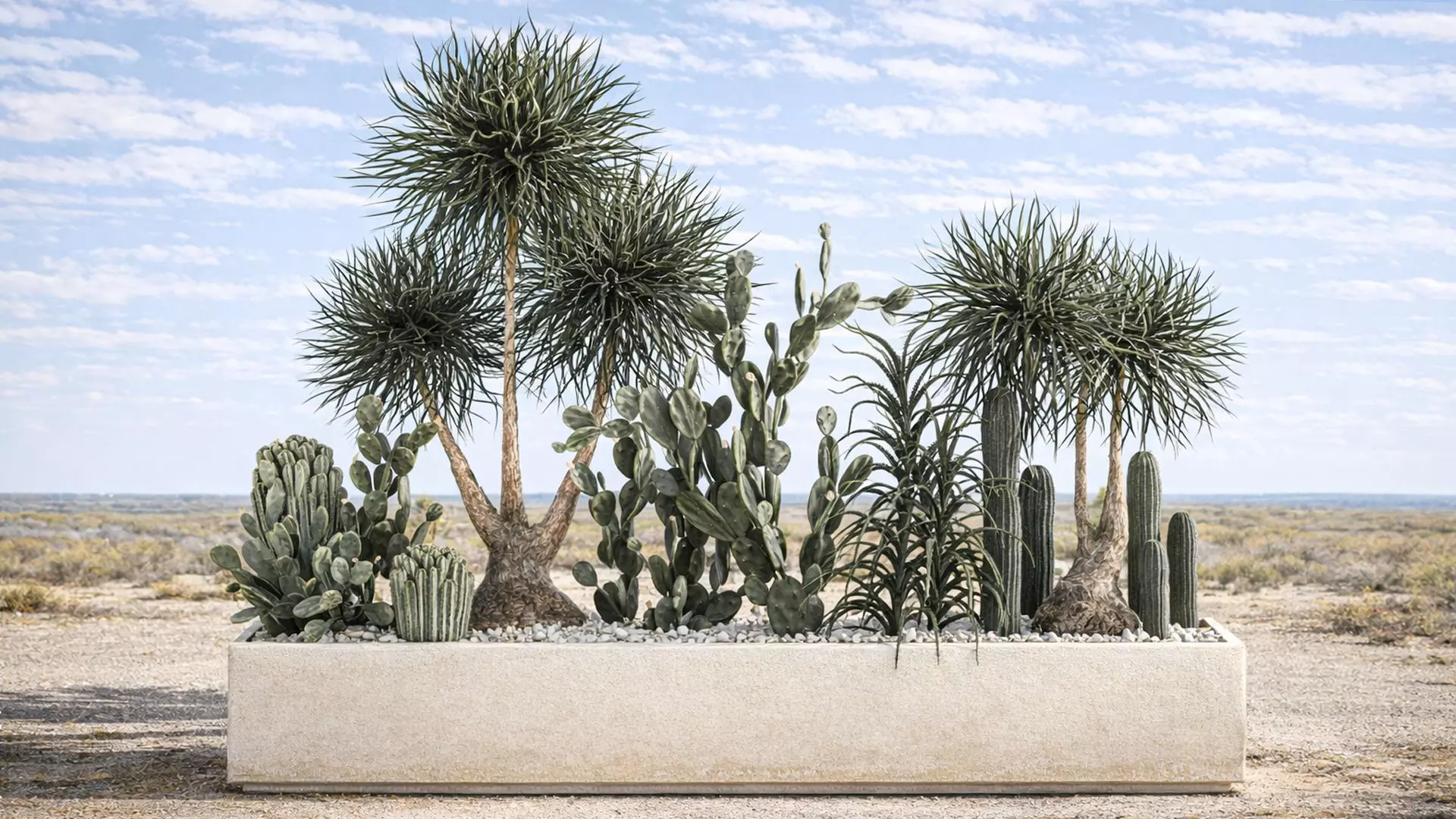 cactus collection in a concrete flowerpot 1102 3D model